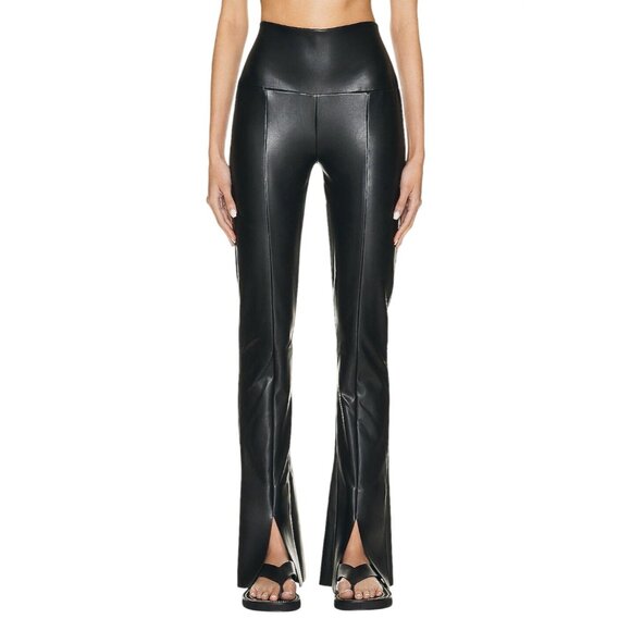 Norma Kamali Pants - Norma Kamali Black High-Waist Faux Leather Split-Leg Leggings